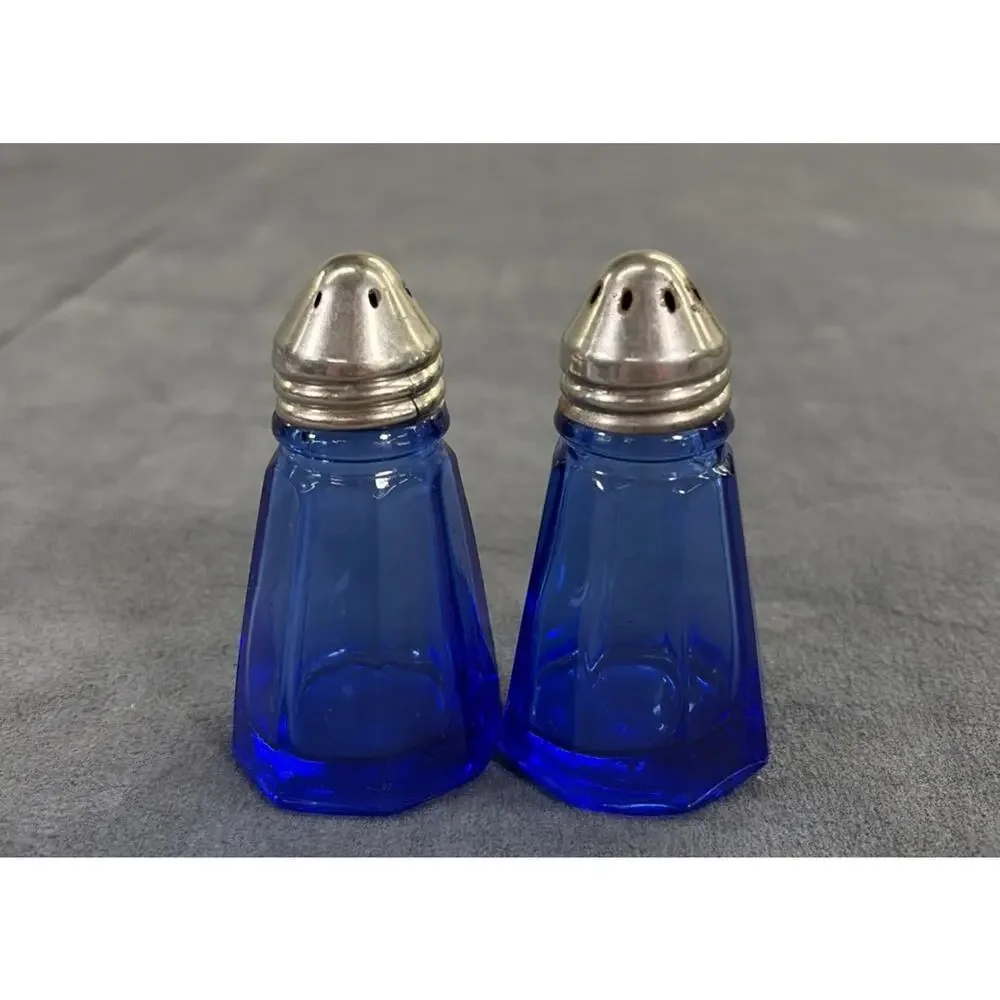 Hazel Atlas Cobalt Blue Salt and Pepper Shaker Set Vintage Depression FS